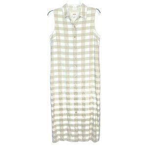 Talbots Petites 12P Linen Blend Shirt Dress Buffalo Check Beach Cruise Career